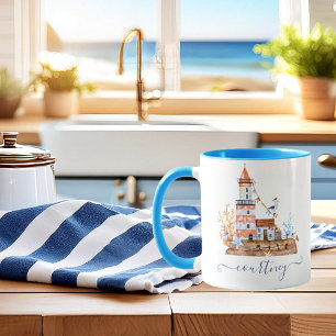 Watercolor lighthouse personalised mug