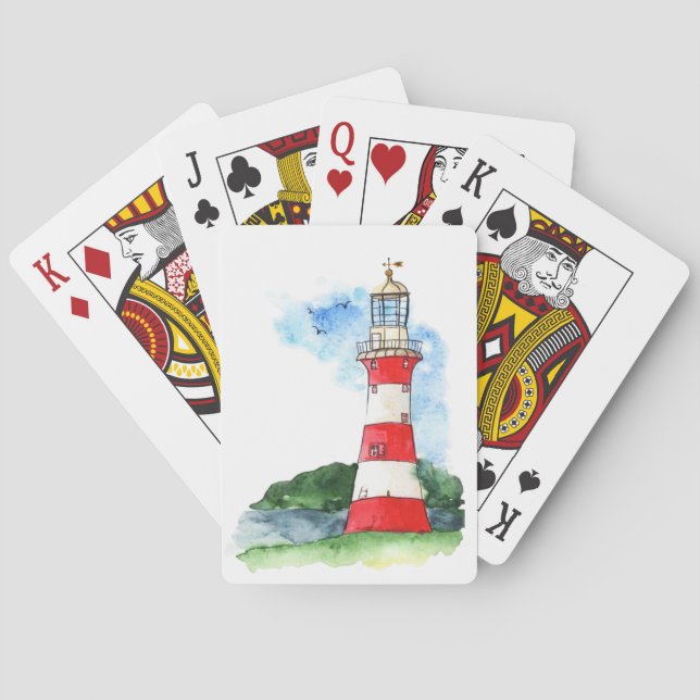 Watercolor Lighthouse Playing Cards (Back)