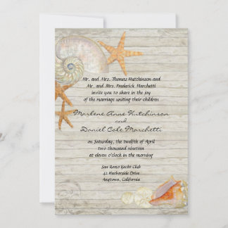 Watercolor Lighthouse Shells Beach Cottage Wedding Invitation