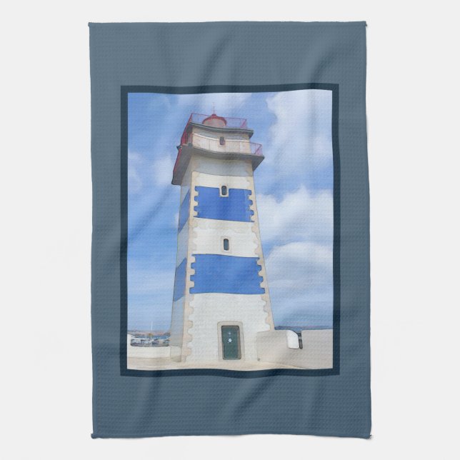 Watercolor lighthouse tea towel (Vertical)