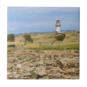 Watercolor lighthouse tile