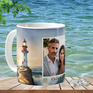 Watercolor Lighthouse Wedding Photo Mug