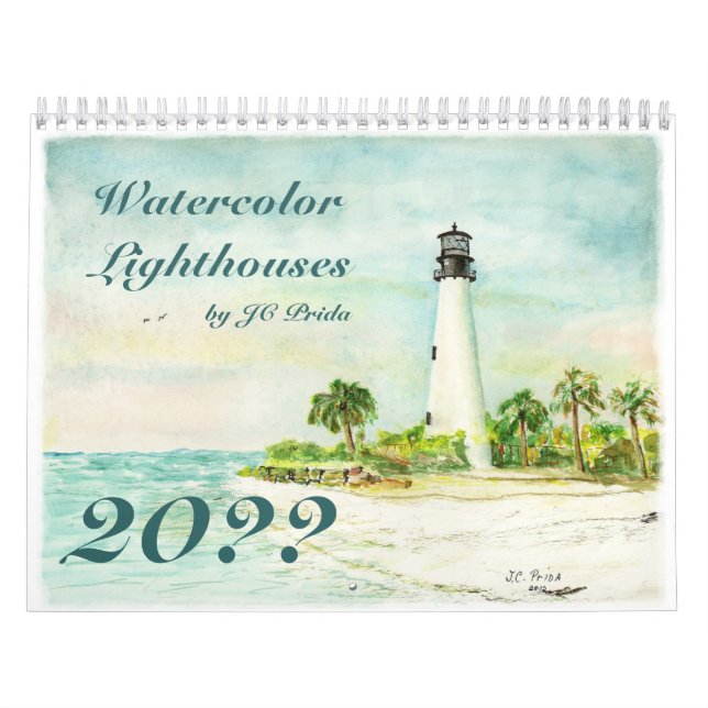 Watercolor Lighthouses by JC Prida Fine Art Calendar (Cover)