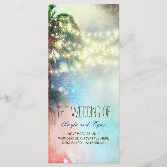 Watercolor Lights Palms Beach Wedding Programs Programme (Front)
