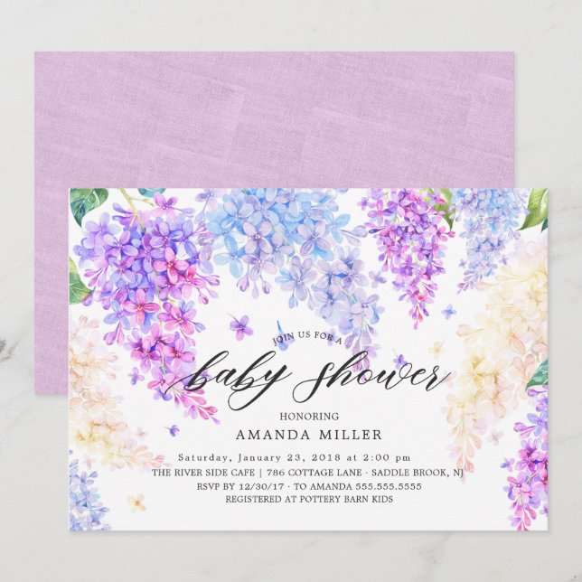 Watercolor Lilac Baby Shower Invitation (Front/Back)