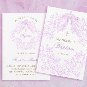 watercolor lilac bow Baptism Invitation