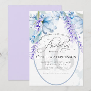Watercolor Lilac-Dusty Blue Milestone Birthday Invitation