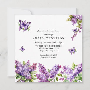 Watercolor Lilac   Floral Baby Shower Invitation