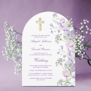 Watercolor Lilac Flowers Arch Religious Wedding Invitation