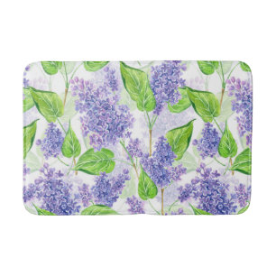 Watercolor lilac flowers bath mat