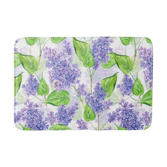 Watercolor lilac flowers bath mat (Front)