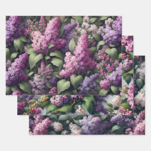 Watercolor Lilac Flowers Botanical Decoupage Wrapping Paper Sheet