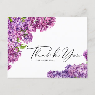 Watercolor Lilac Flowers Botanical Thank You Postcard
