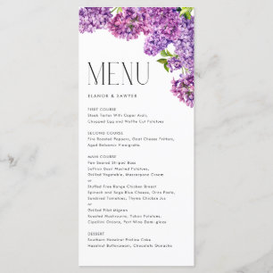 Watercolor Lilac Flowers Botanical Wedding Menu