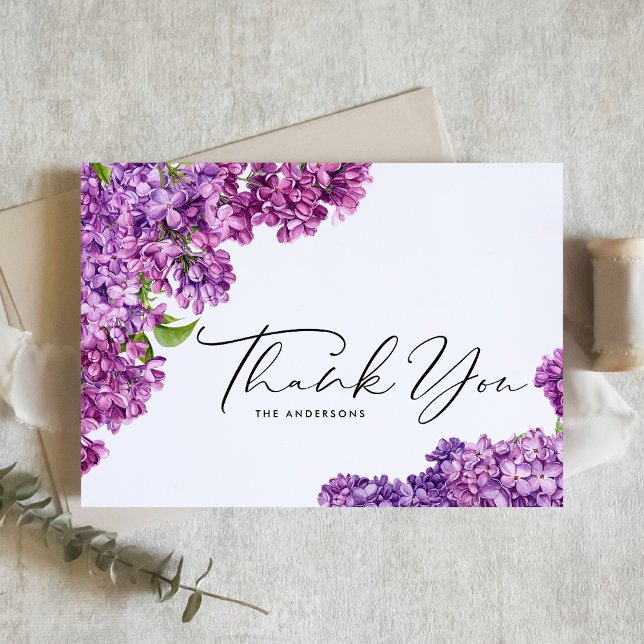 Watercolor Lilac Flowers Botanical Wedding Thank You Card (Creator Uploaded)