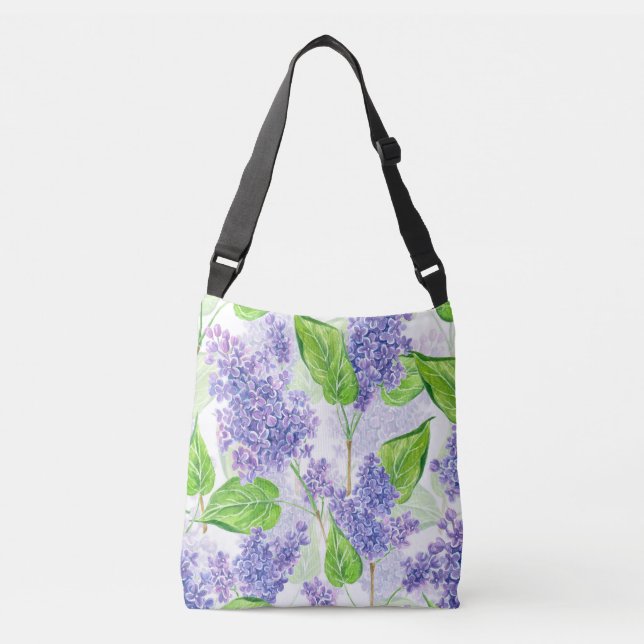 Watercolor lilac flowers crossbody bag (Front)