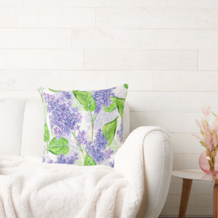 Watercolor lilac flowers cushion