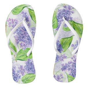 Watercolor lilac flowers flip flops