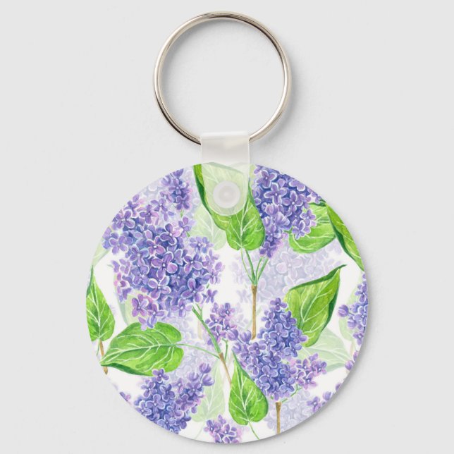 Watercolor lilac flowers key ring (Front)