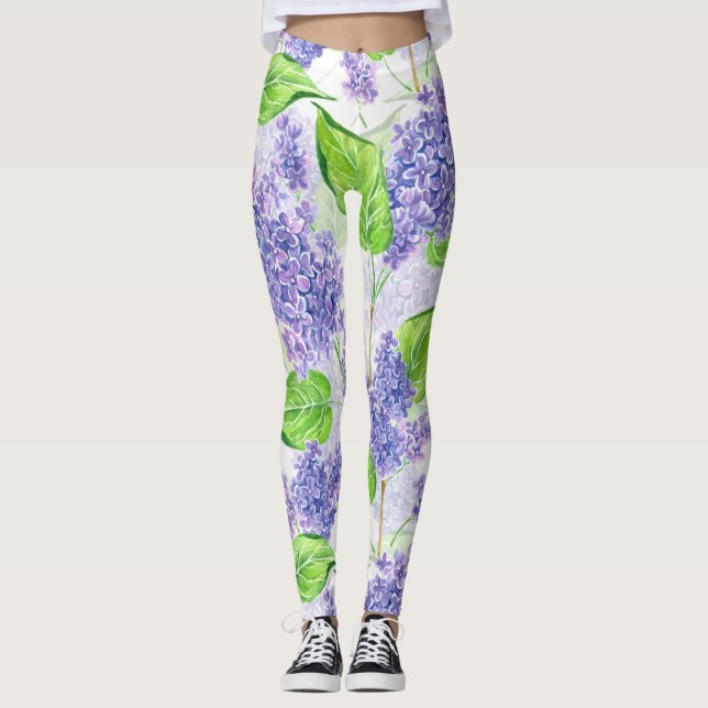 Watercolor lilac flowers leggings (Front)