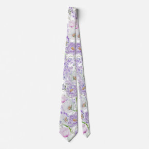 Watercolor Lilac Flowers Neck Tie