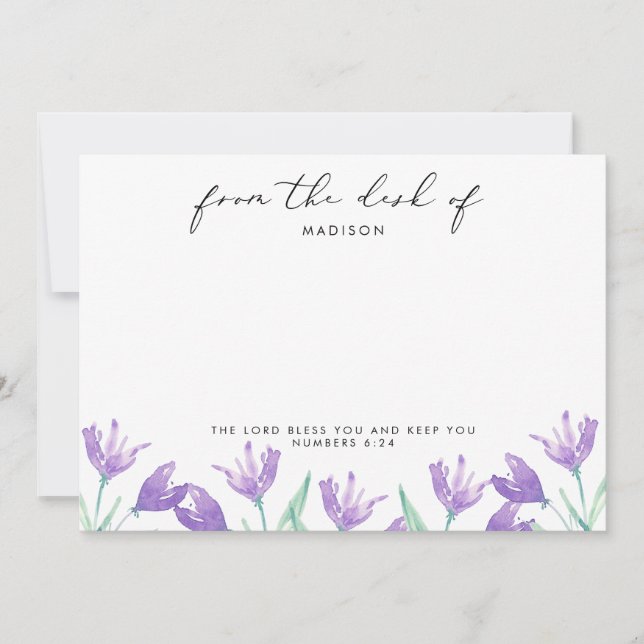 Watercolor Lilac Flowers Personalised  Scripture Card (Front)