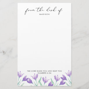 Watercolor Lilac Flowers Personalised Scripture Stationery