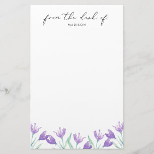 Watercolor Lilac Flowers Personalised Stationery