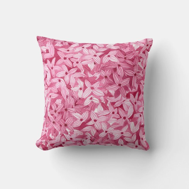 Watercolor lilac flowers: pink floral background cushion (Front)