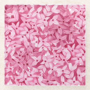 Watercolor lilac flowers: pink floral background glass coaster