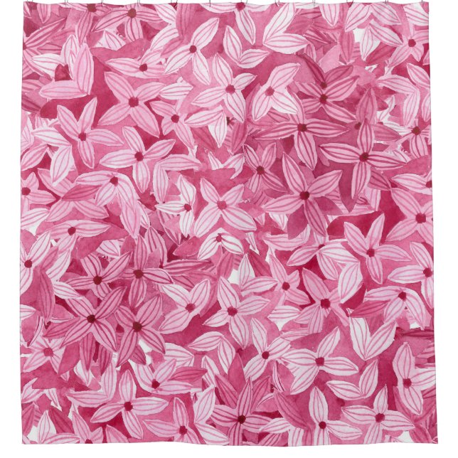Watercolor lilac flowers: pink floral background shower curtain (Front)