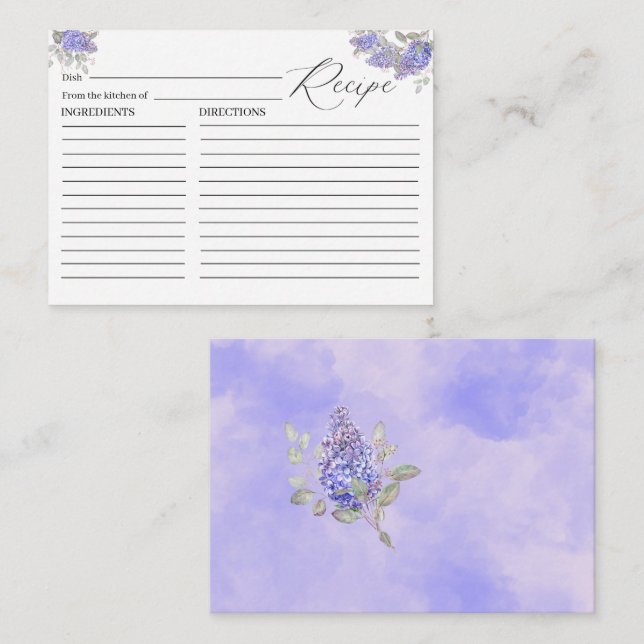 Watercolor Lilac Flowers Recipe card (Front/Back)