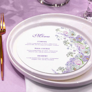 Watercolor Lilac Flowers Round Menu