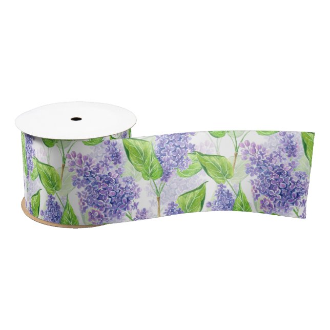 Watercolor lilac flowers satin ribbon (Spool)