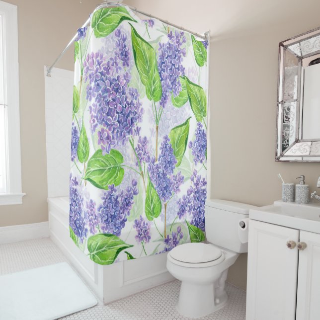 Watercolor lilac flowers shower curtain (In Situ)