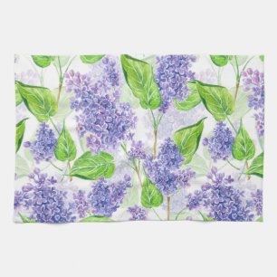 Watercolor lilac flowers tea towel