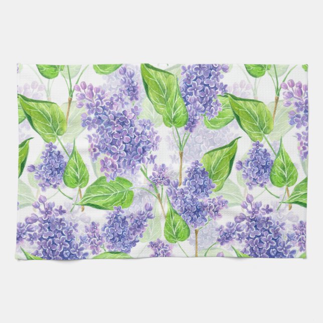 Watercolor lilac flowers tea towel (Horizontal)