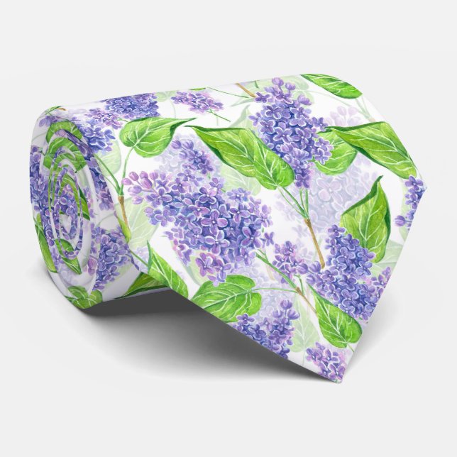 Watercolor lilac flowers tie (Rolled)