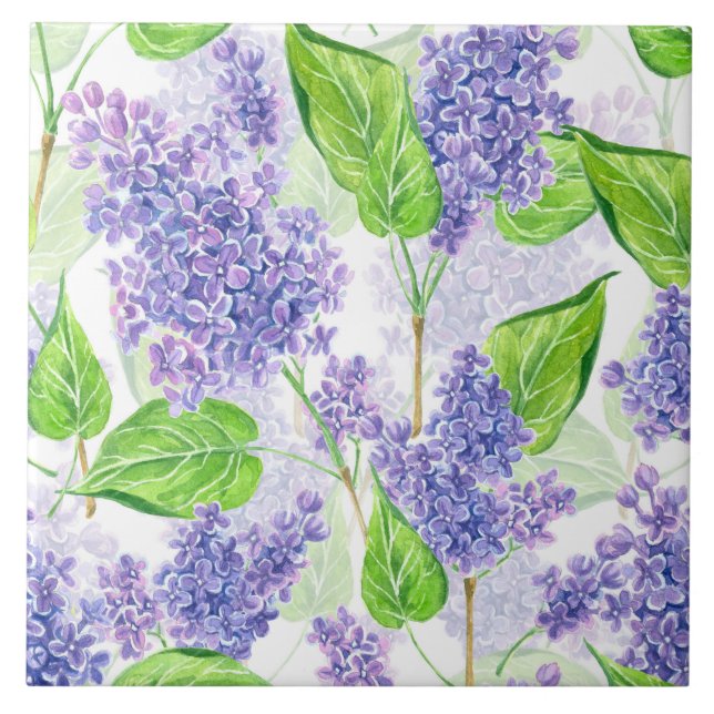Watercolor lilac flowers tile (Front)