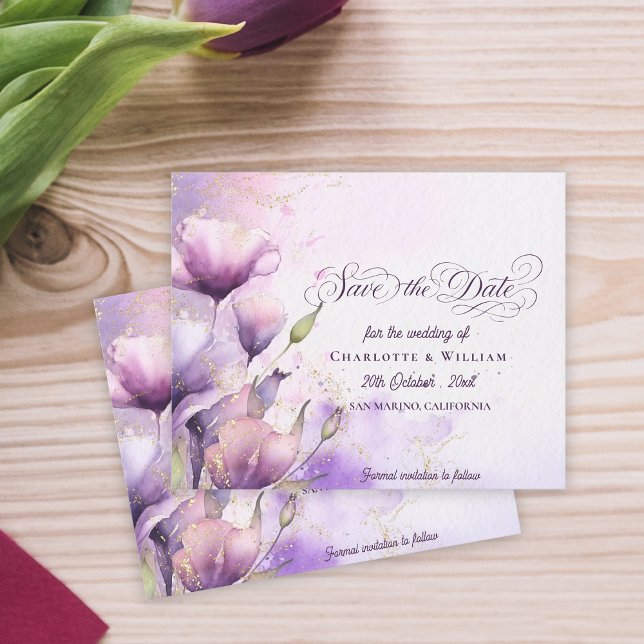Watercolor Lilac Flowers Wedding Save the Date (Watercolor Lilac Flowers Wedding Save the Date)