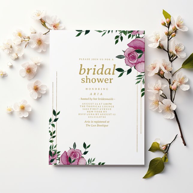 Watercolor lilac green gold floral Bridal Shower Invitation (Watercolor lilac green gold floral Bridal Shower )