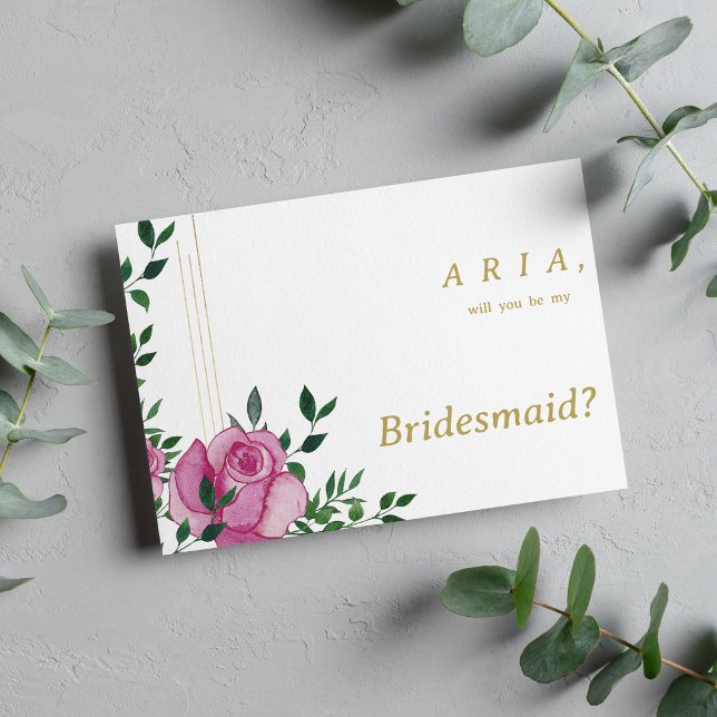 Watercolor lilac green gold floral Bridesmaid Invitation (Watercolor lilac green gold floral Bridesmaid)