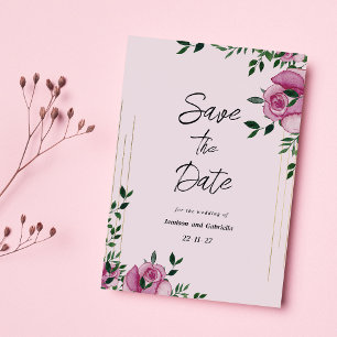 Watercolor lilac green gold floral Save The Date Invitation