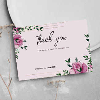 Watercolor lilac green gold rose floral Thank You Invitation