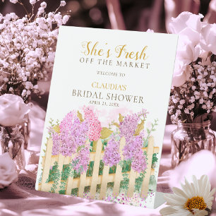 watercolor lilac hydrangea fresh off market bridal pedestal sign