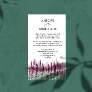 Watercolor lilac lavender BridalShower Recipe Card