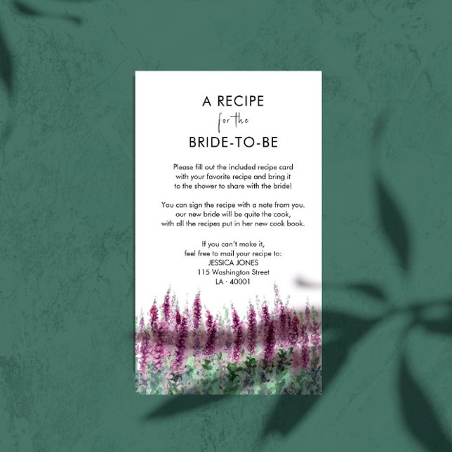 Watercolor lilac lavender BridalShower Recipe Card (Creator Uploaded)