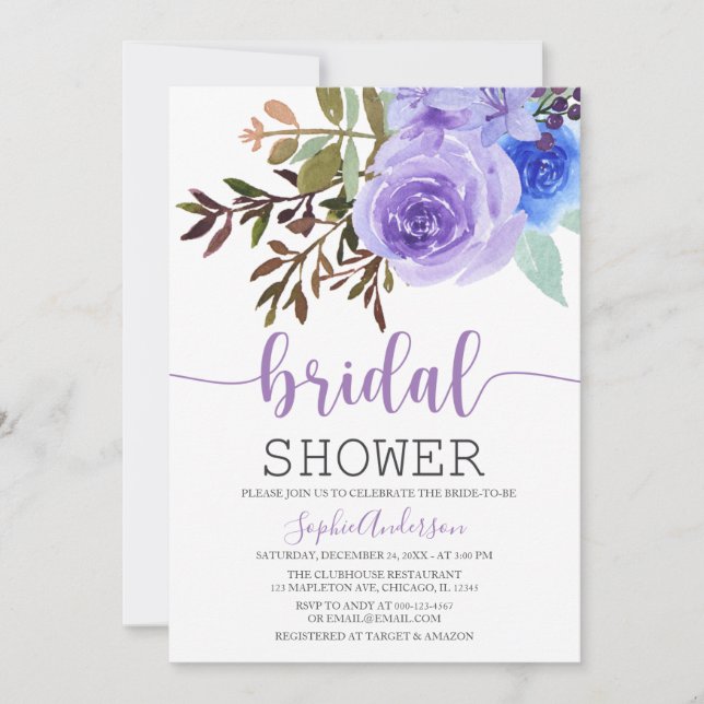  Watercolor Lilac Lavender Floral Bridal Shower Invitation (Front)