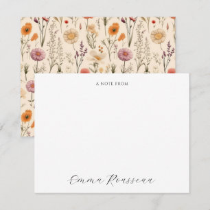 Watercolor Lilac Orange Wildflowers Script Card