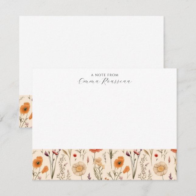 Watercolor Lilac Orange Wildflowers Script Card (Front/Back)
